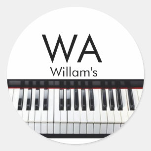 Monogram eerste letter naam tekst piano muziek ronde sticker