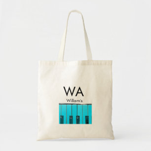 Monogram eerste letter naam tekst piano muziek  tote bag
