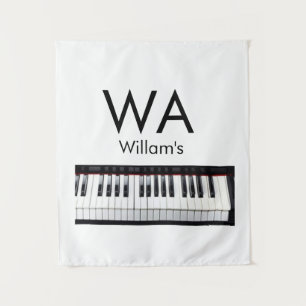 Monogram eerste letter naam tekst piano muziek wandkleed