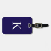 Monogram Eerste Letter Preppy Navy Blauwe Cadeau Bagagelabel (Voorkant horizontaal)