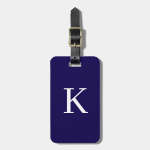 Monogram Eerste Letter Preppy Navy Blauwe Cadeau Bagagelabel