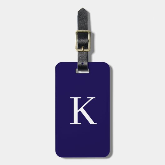 Monogram Eerste Letter Preppy Navy Blauwe Cadeau Bagagelabel (Voorkant verticaal)