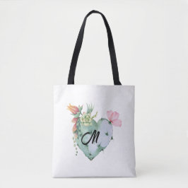 Monogram Eerste Letter Pretty Waterverf Bloemen Gr Tote Bag