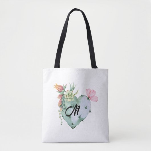 Monogram Eerste Letter Pretty Waterverf Bloemen Gr Tote Bag (Voorkant)