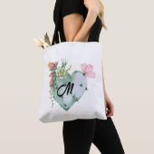 Monogram Eerste Letter Pretty Waterverf Bloemen Gr Tote Bag (Dichtbij)