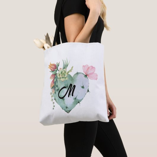 Monogram Eerste Letter Pretty Waterverf Bloemen Gr Tote Bag (Dichtbij)