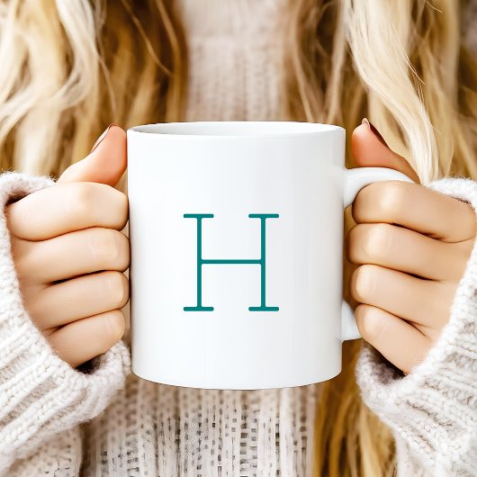 Monogram Eerste Letter Retro Typemachine Teal Blau Koffiemok