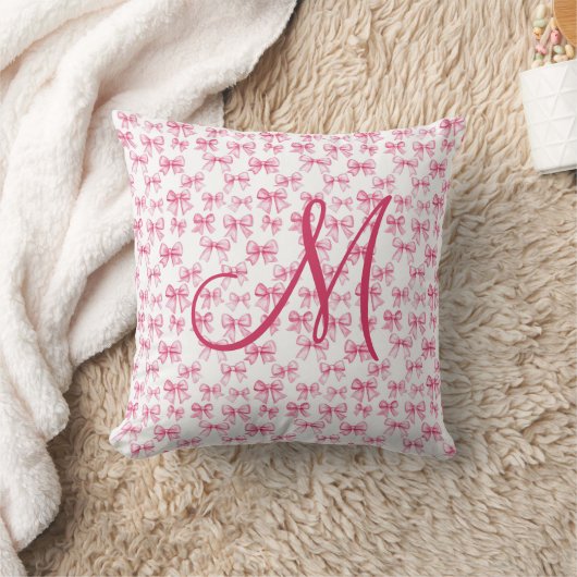 Monogram Eerste Letter Roze Strik Coquette Estheti Kussen (Deken)