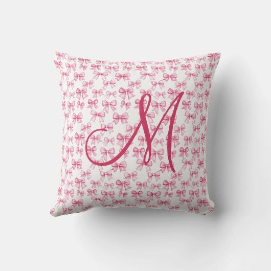 Monogram Eerste Letter Roze Strik Coquette Estheti Kussen (Achterkant)