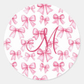 Monogram Eerste Letter Roze Strik Coquette Estheti Ronde Sticker (Voorkant)