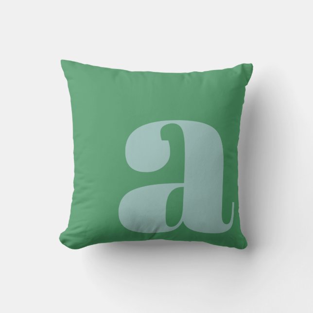 Monogram Eerste Letter Vet Licht Blauw Groen Kussen (Voorkant)