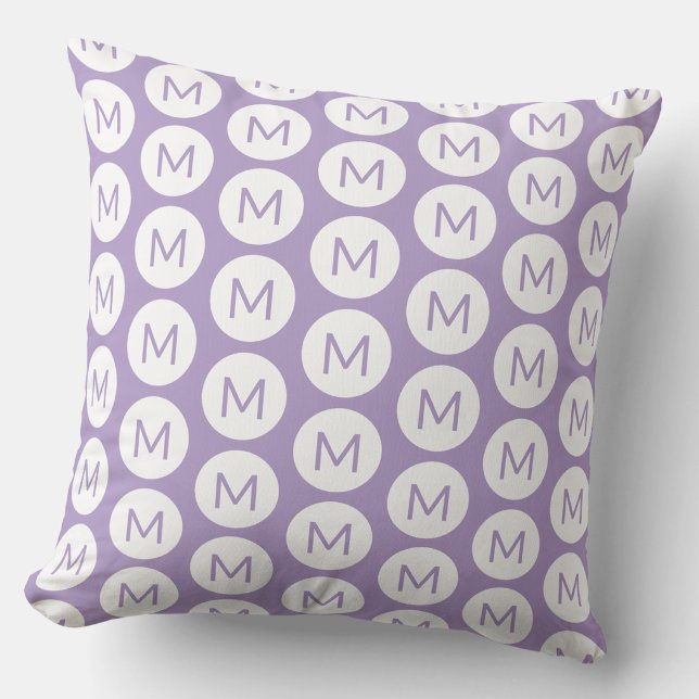 Monogram Eerste Letterpuntpatroon Gepersonaliseerd Kussen (Simple pastel lilac purple personalized monogram initial circle dot pattern throw pillow)