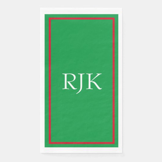 Monogram Eerste Letters Aangepaste Naam Rood Groen Servet (Voorkant)