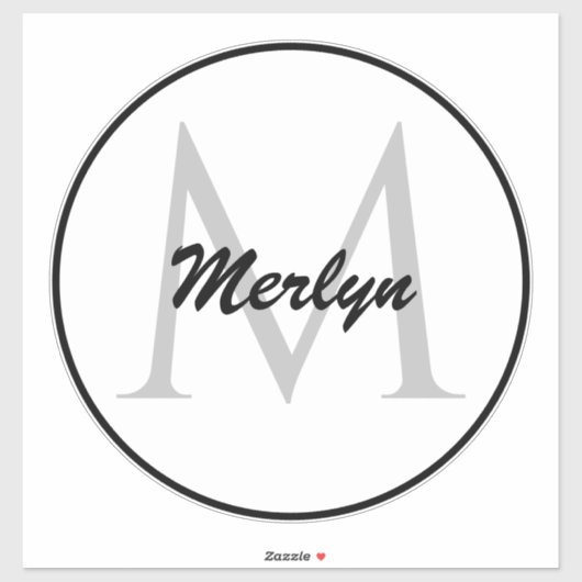 Monogram Eerste Letters Aangepaste Naam Zwart Wit  Sticker (Vel)