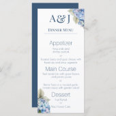 Monogram Eerste Letters Blauwe Hortensia Bloemen Menu (Voorkant / Achterkant)