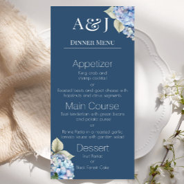 Monogram Eerste Letters Blauwe Hortensia Bloemen o Menu