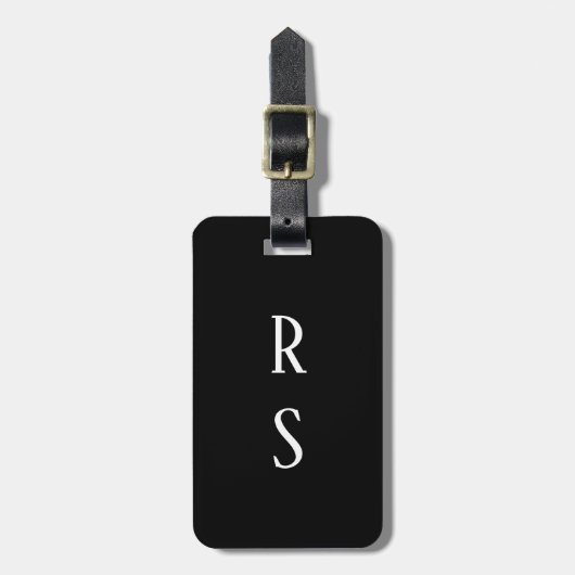 Monogram Eerste Letters Cadeau Zwart Wit Aangepast Bagagelabel (Voorkant verticaal)