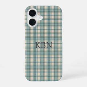 Monogram Eerste Letters Groen Blauw Beige Schotlan iPhone 16 Hoesje