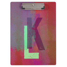 Monogram Eerste Letters Grunge Funky Paars Groen K Klembord