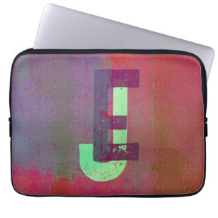 Monogram Eerste Letters Grunge Funky Paars Groen K Laptop Sleeve
