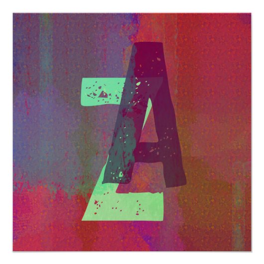 Monogram Eerste Letters Grunge Funky Paars Groen K Perfect Poster (Voorkant)