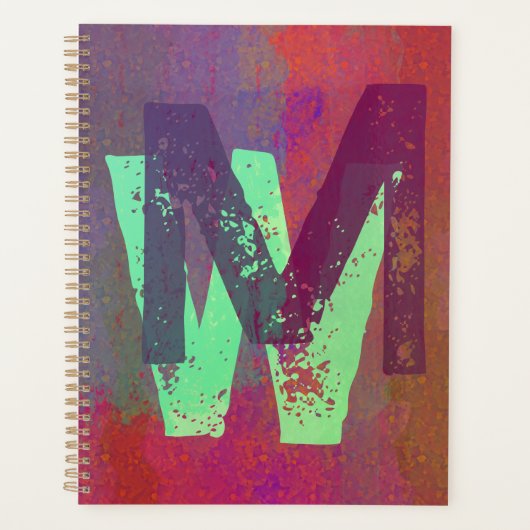 Monogram Eerste Letters Grunge Funky Paars Groen K Planner (Voorkant)