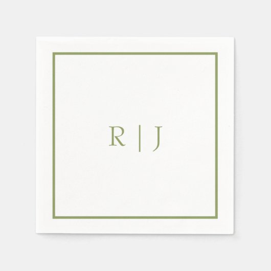 Monogram Eerste Letters Naam Mosgroen Trendy Trouw Servet (Voorkant)