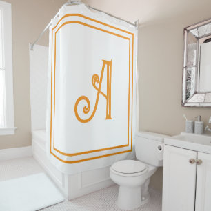 Monogram Eerste Letters Naam Oranje Wit Aangepast  Douchegordijn