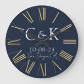 Monogram Eerste Letters Navyblauw Huwelijk Grote Klok (Voorkant)