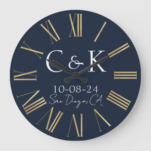 Monogram Eerste Letters Navyblauw Huwelijk Grote Klok