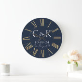 Monogram Eerste Letters Navyblauw Huwelijk Grote Klok (Huis)