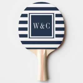 Monogram Eerste Letters Nawy Blauw Witte Streep Tafeltennisbatje