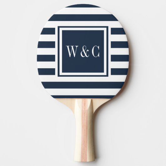 Monogram Eerste Letters Nawy Blauwe Streep Tafeltennisbatje (Voorkant)