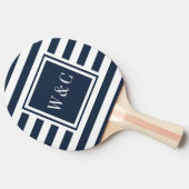 Monogram Eerste Letters Nawy Blauwe Streep Tafeltennisbatje (Zijkant)