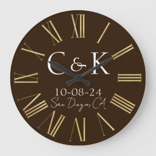 Monogram Eerste Letters op Chocolade Bruine Huweli Grote Klok