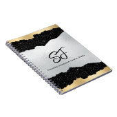 Monogram eerste letters op luxe zwart zilver en go notitieboek (Rechterzijde)
