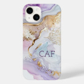 Monogram Eerste Letters Paars Blauw Goud Waterverf Case-Mate iPhone Case (Achterkant)