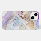 Monogram Eerste Letters Paars Blauw Goud Waterverf Case-Mate iPhone Case (Achterkant (horizontaal))