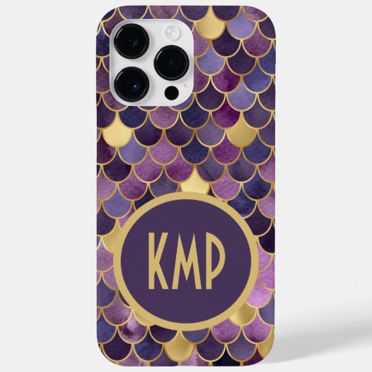 Monogram Eerste Letters Paars Goud Zeemeermin Schu Case-Mate iPhone Case (Achterkant)