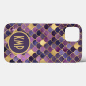 Monogram Eerste Letters Paars Goud Zeemeermin Schu Case-Mate iPhone Case (Achterkant (horizontaal))