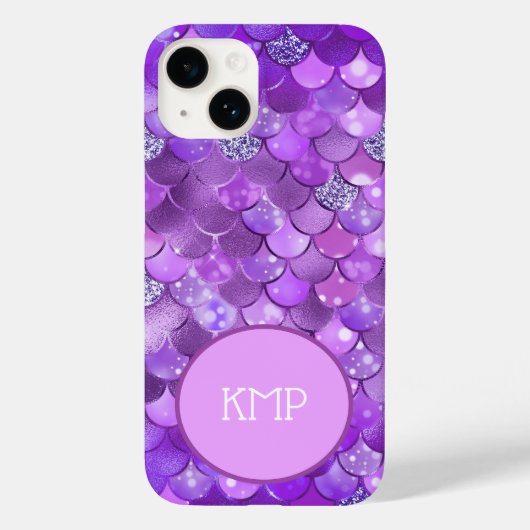 Monogram Eerste Letters Paars Zilver Zeemeermin Sc Case-Mate iPhone Case (Achterkant)