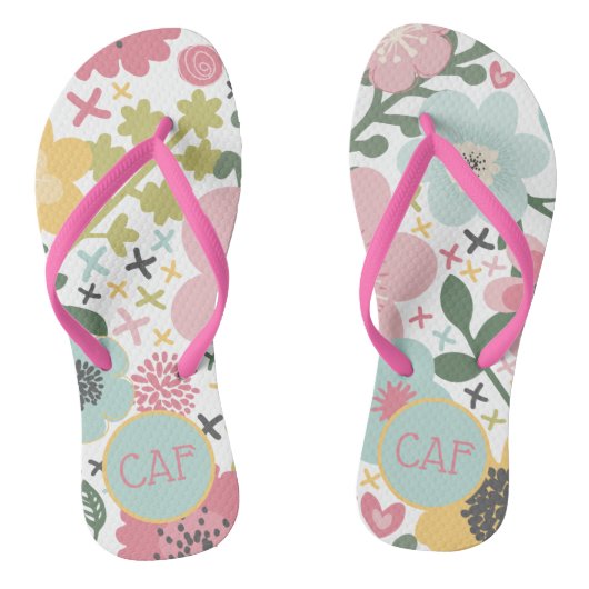 Monogram Eerste Letters Roze Geel Blauw Groen Bloe Teenslippers (Voetbed)