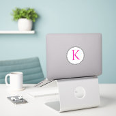 Monogram Eerste Letters Roze Zwart Wit Eenvoudig M Sticker (Laptop op bureau)