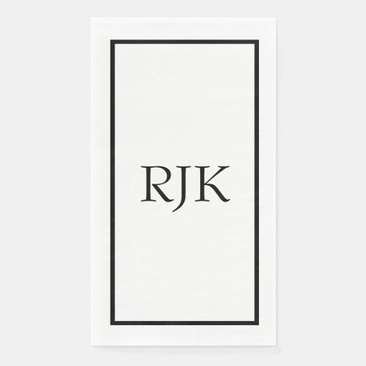 Monogram Eerste Letters Zwart Wit Aangepaste Naam Servet (Voorkant)