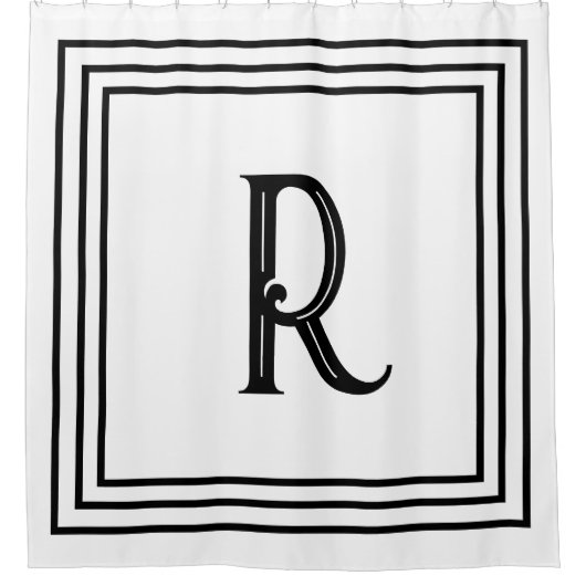 Monogram Eerste Letters Zwart Wit Script Sierlijk Douchegordijn (Voorkant)