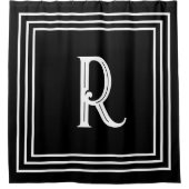 Monogram Eerste Letters Zwart Wit Script Stijlvol Douchegordijn (Voorkant)