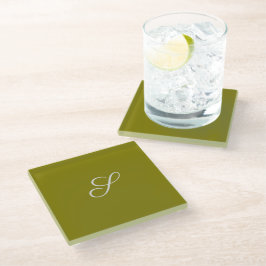 Monogram eerste minimalistische saliegroen  glazen onderzetter