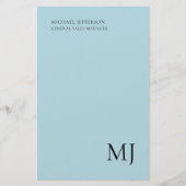 Monogram Effen Blau Trendy Zakelijk Briefpapier (Voorkant)