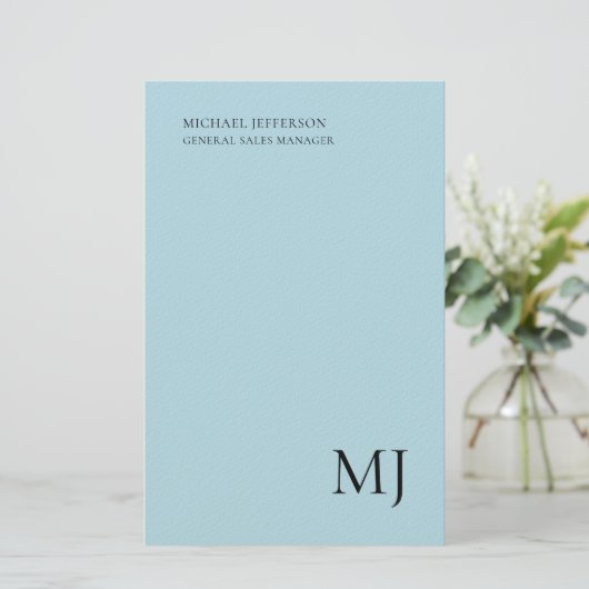 Monogram Effen Blau Trendy Zakelijk Briefpapier (Staand voorkant)