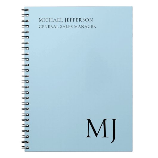 Monogram Effen Blau Trendy Zakelijk Notitieboek (Voorkant)